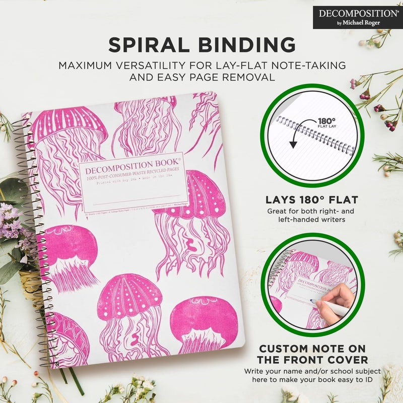 Decomposition Jellyfish College Ruled Spiral Notebook - 9.75 x 7.5 Journal with 160 Lined Pages - 100% Recycled Paper - Cute Notebooks for School Supplies, Home & Office - Made in USA - Image 5